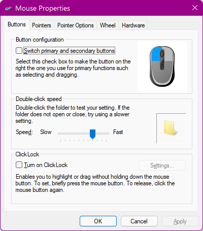 Mouse dialog box